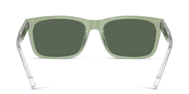 Shop Emporio Armani Logo Rectangle Sunglasses in Green online.