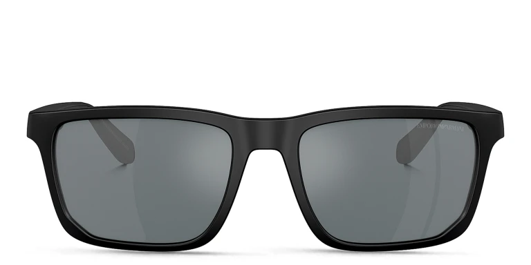 Shop Emporio Armani Logo Rectangle Sunglasses in Black online.