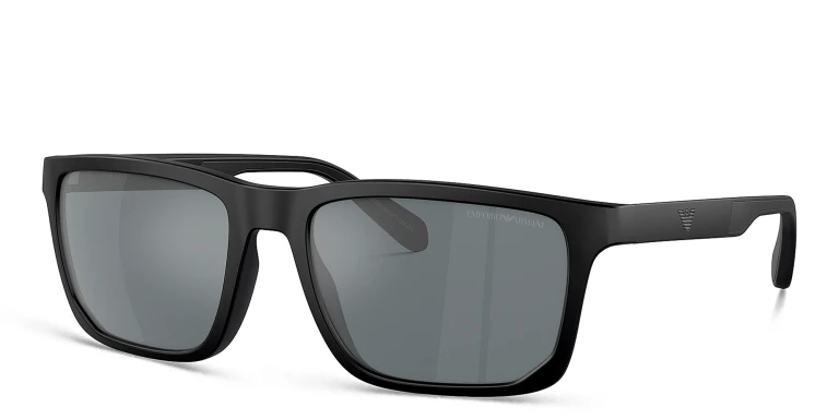 Shop Emporio Armani Logo Rectangle Sunglasses in Black online.