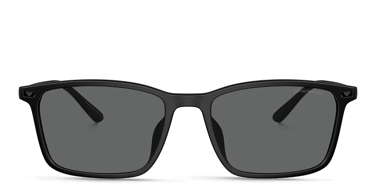 Shop Emporio Armani Logo Rectangle Sunglasses in Black online.