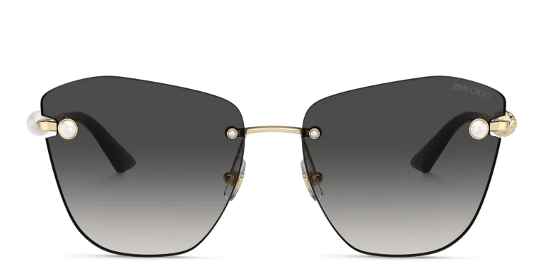 Shop JIMMY CHOO Pearl-Embellished Rimless Cat-Eye Sunglasses in Gold online.