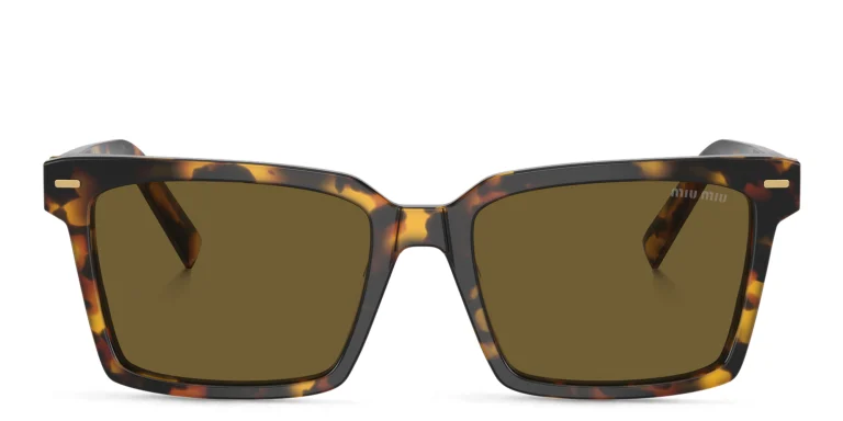 Shop MIU MIU Vertical Logo Rectangle Sunglasses in Havana online.