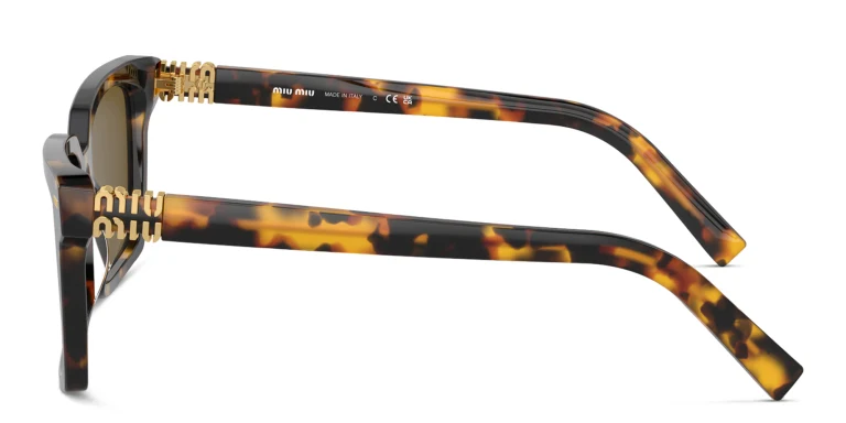 Shop MIU MIU Vertical Logo Rectangle Sunglasses in Havana online.