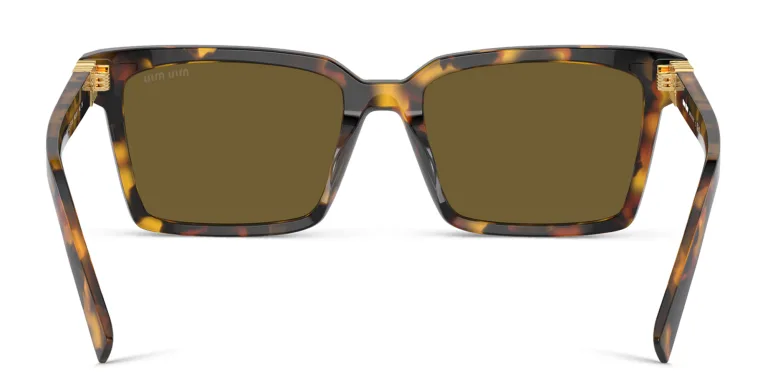 Shop MIU MIU Vertical Logo Rectangle Sunglasses in Havana online.