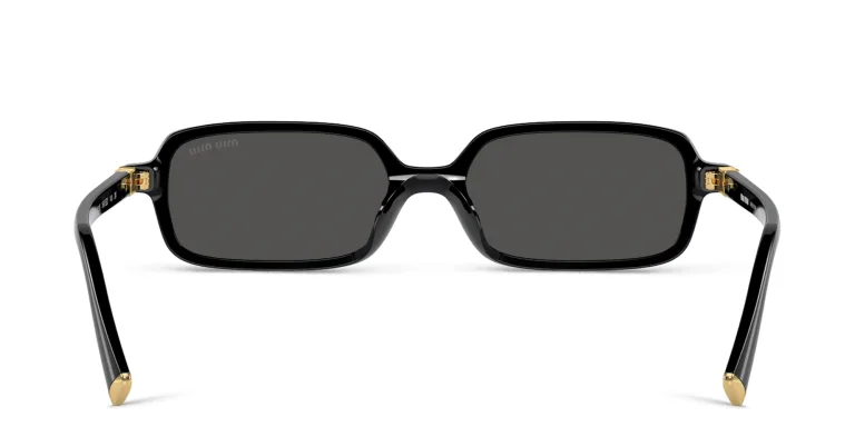 Shop MIU MIU Vertical Logo Rectangle Sunglasses in Black online.