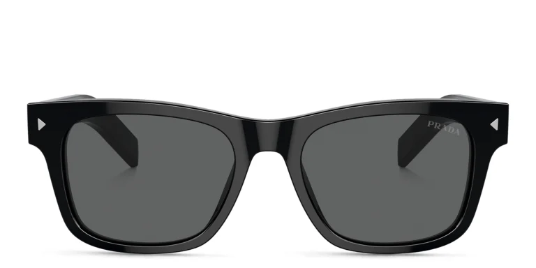 Shop PRADA Logo Rectangle Sunglasses in Black online.