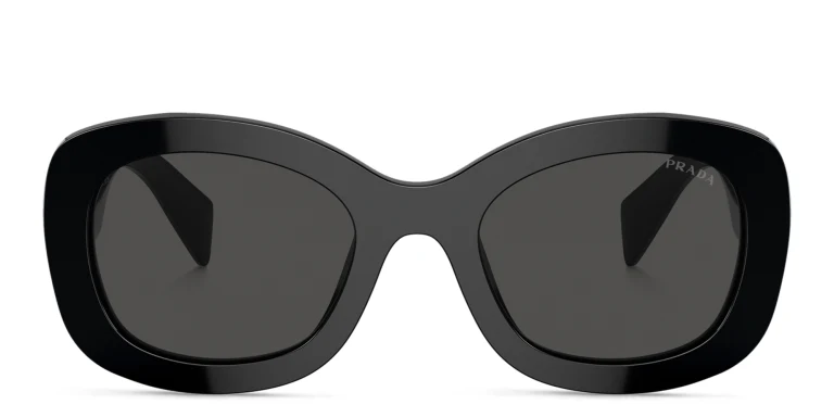 Shop PRADA Logo Oval Sunglasses in Black online.