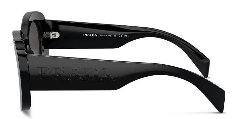 Shop PRADA Logo Oval Sunglasses in Black online.