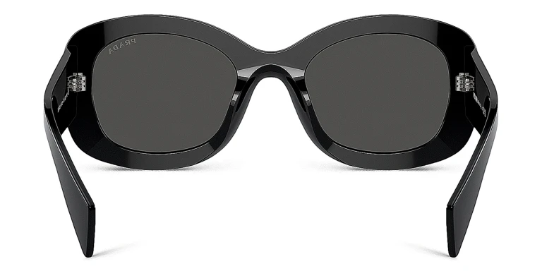 Shop PRADA Logo Oval Sunglasses in Black online.
