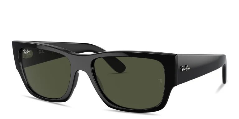 Shop Ray-Ban Carlos Unisex Rectangle Sunglasses in Black online.