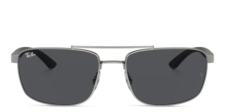 Shop Ray-Ban Logo Unisex Rectangle Sunglasses in Gunmetal online.