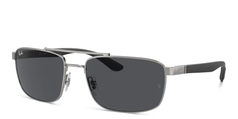 Shop Ray-Ban Logo Unisex Rectangle Sunglasses in Gunmetal online.