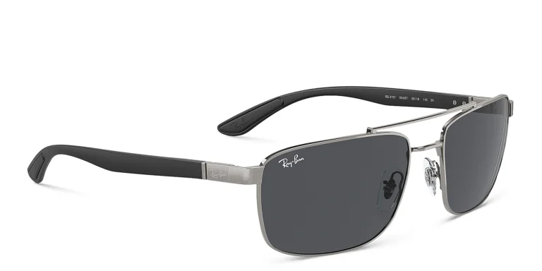 Shop Ray-Ban Logo Unisex Rectangle Sunglasses in Gunmetal online.