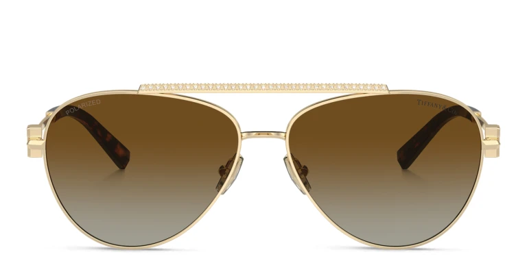 Shop TIFFANY T Motif Pilot Sunglasses in Gold online.
