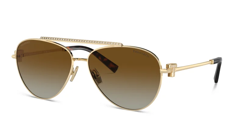 Shop TIFFANY T Motif Pilot Sunglasses in Gold online.