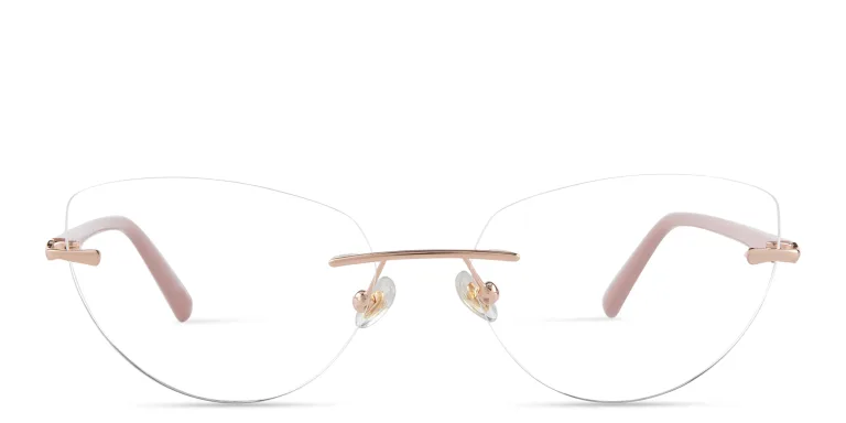 Shop EYE'M Rimless Wide Cat-Eye Eyeglasses in Gold online.