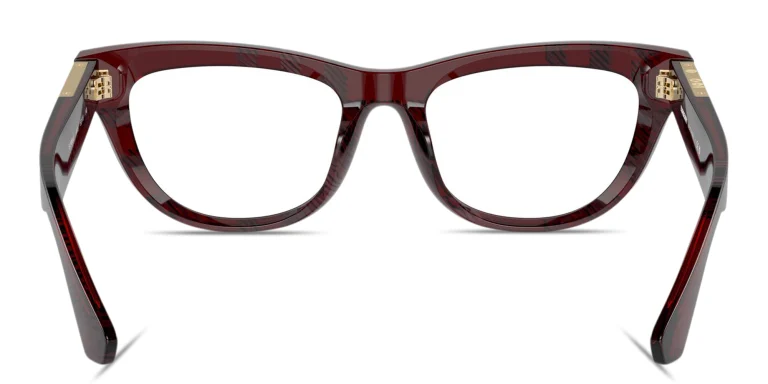 Shop BURBERRY Check Pattern Rectangle Eyeglasses in Red online.