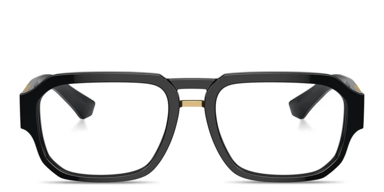 Shop Dolce & Gabbana Engraved Logo Wide Pilot Eyeglasses in Black online.