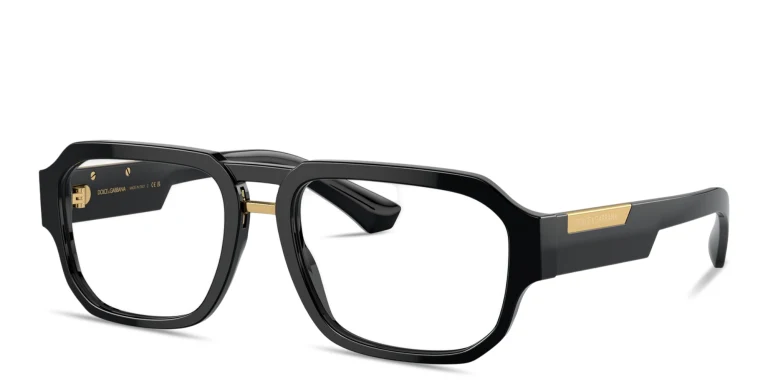 Shop Dolce & Gabbana Engraved Logo Wide Pilot Eyeglasses in Black online.