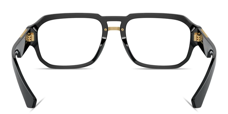 Shop Dolce & Gabbana Engraved Logo Wide Pilot Eyeglasses in Black online.