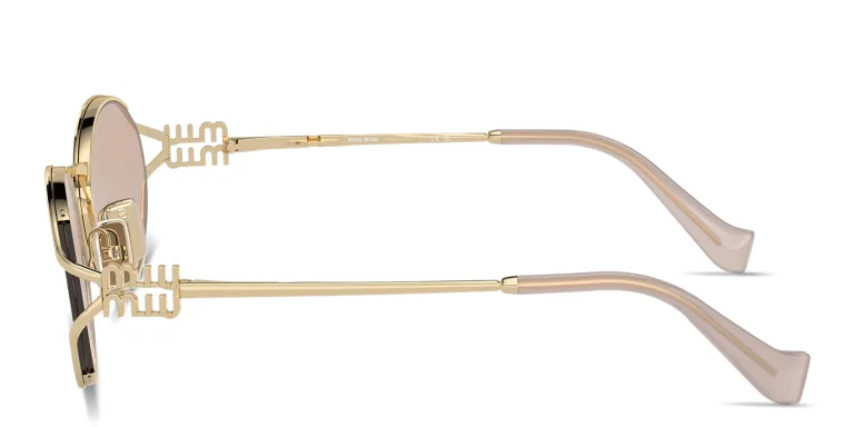 Shop MIU MIU Vertical Logo Oval Sunglasses in Gold online.