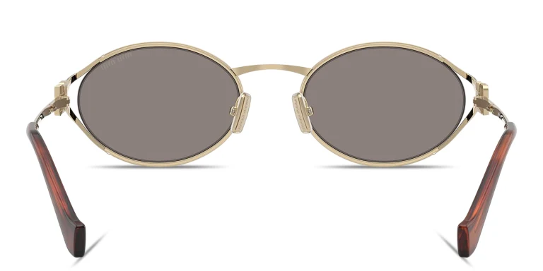 Shop MIU MIU Vertical Logo Oval Sunglasses in Gold online.