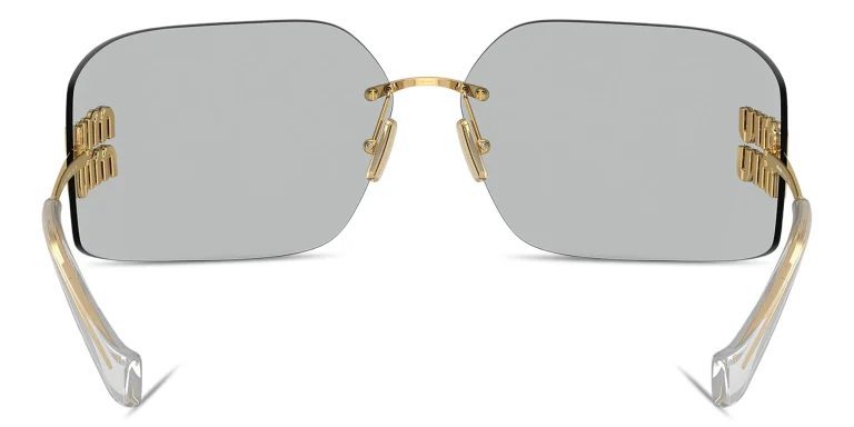 Shop MIU MIU Runway Rimless Wide Irregular Sunglasses in Gold online.