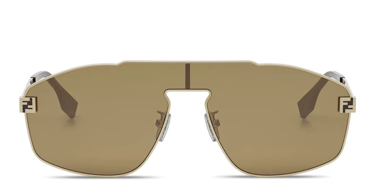 Shop FENDI Sky Wide Aviator Sunglasses in Gold online.