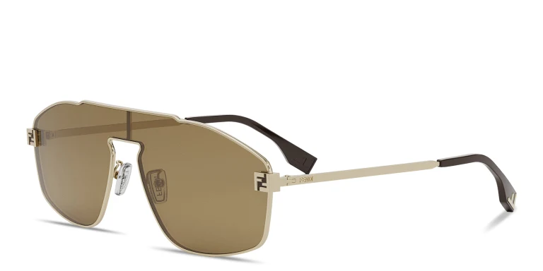 Shop FENDI Sky Wide Aviator Sunglasses in Gold online.