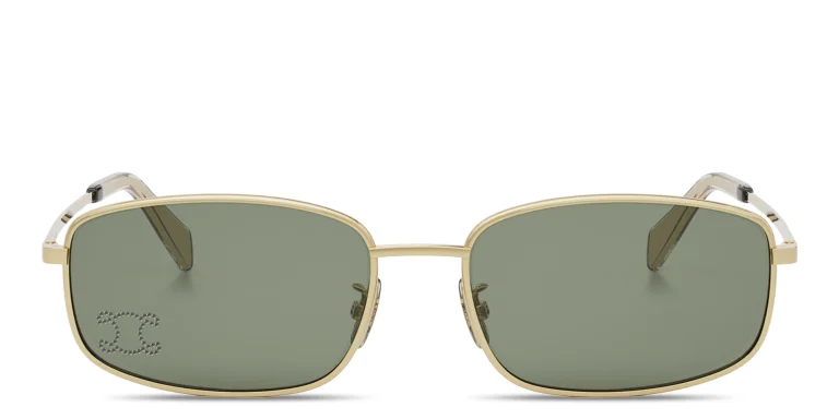 Shop CELINE Rhinestone Triomphe Rectangular Sunglasses in Gold online.