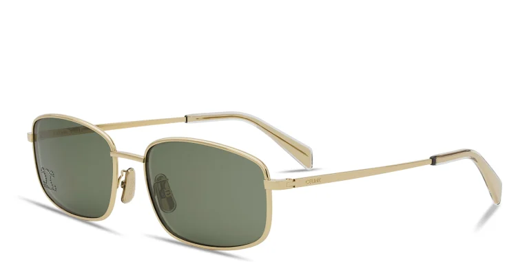 Shop CELINE Rhinestone Triomphe Rectangular Sunglasses in Gold online.