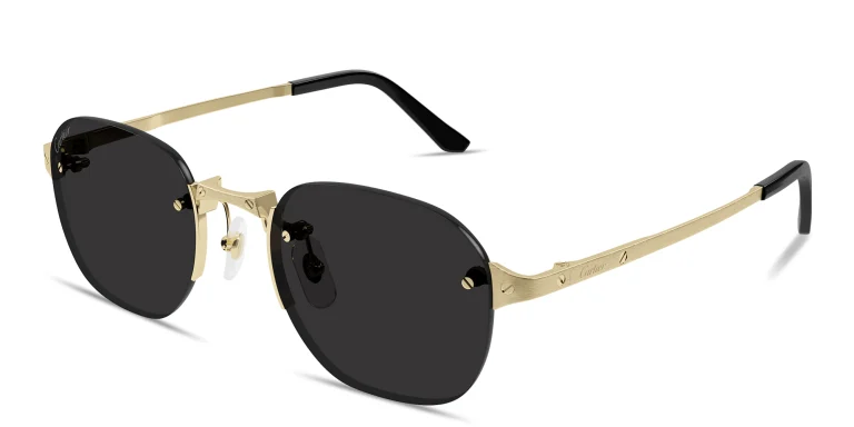 Shop Cartier Santos de Cartier Rimless Round Sunglasses in Gold online.