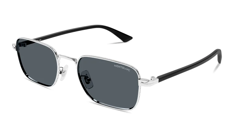 Shop MONTBLANC Nib Rectangle Sunglasses in Silver online.