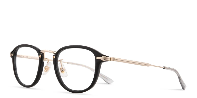 Shop MONTBLANC Nib Round Eyeglasses in Black online.