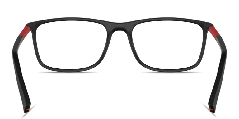 Shop PRADA Logo Lettering Wide Rectangle Eyeglasses in Black online.