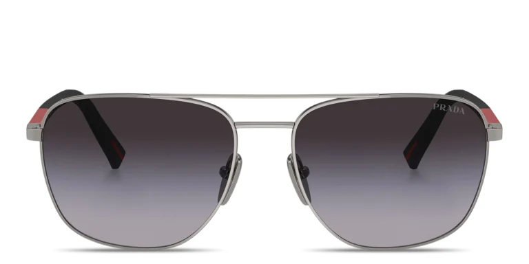 Shop Prada Linea Rossa Logo Lettering Oval Sunglasses in Gunmetal online.