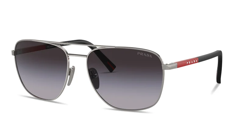 Shop Prada Linea Rossa Logo Lettering Oval Sunglasses in Gunmetal online.