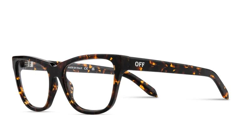 Shop OFF WHITE Logo Signature Unisex Wide Cat-Eye Eyeglasses in Havana online.