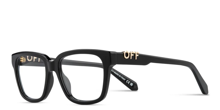 Shop OFF WHITE Metal Emblem Unisex Square Eyeglasses in Black online.