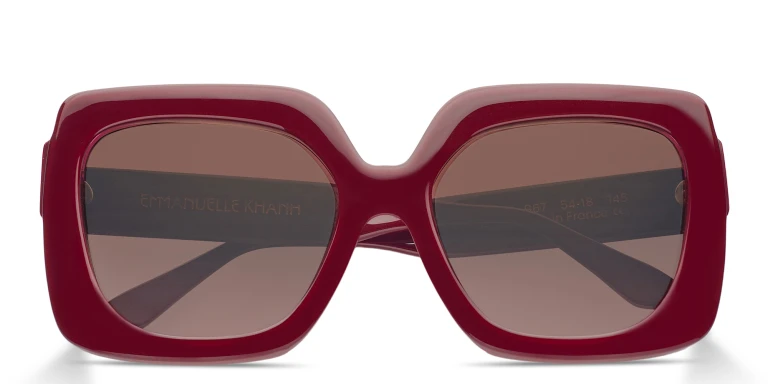 Shop Emmanuelle Khanh EK Logo Oversized Square Sunglasses in Burgundy online.