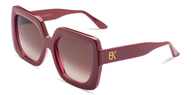 Shop Emmanuelle Khanh EK Logo Oversized Square Sunglasses in Burgundy online.
