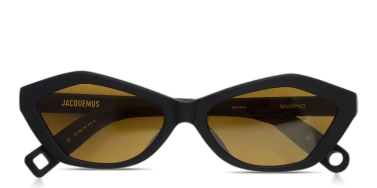 Shop JACQUEMUS Bambino Irregular Sunglasses in Black online.