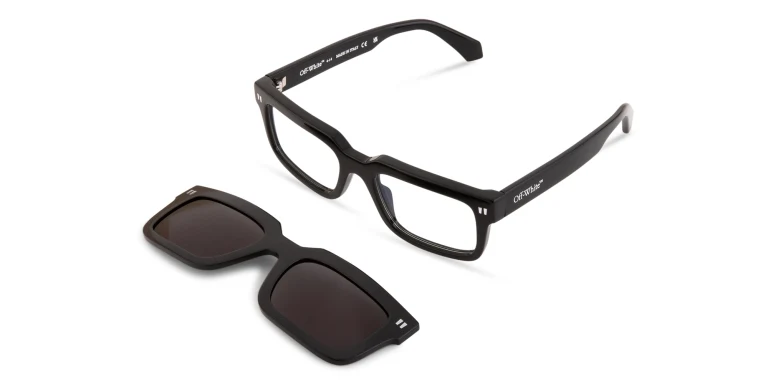 Shop OFF WHITE Clip-On Unisex Rectangle Eyeglasses in Black online.