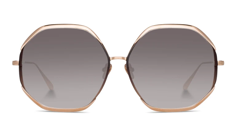 Shop LINDA FARROW Camila Oversized Irregular Sunglasses in Gold online.