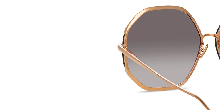 Shop LINDA FARROW Camila Oversized Irregular Sunglasses in Gold online.