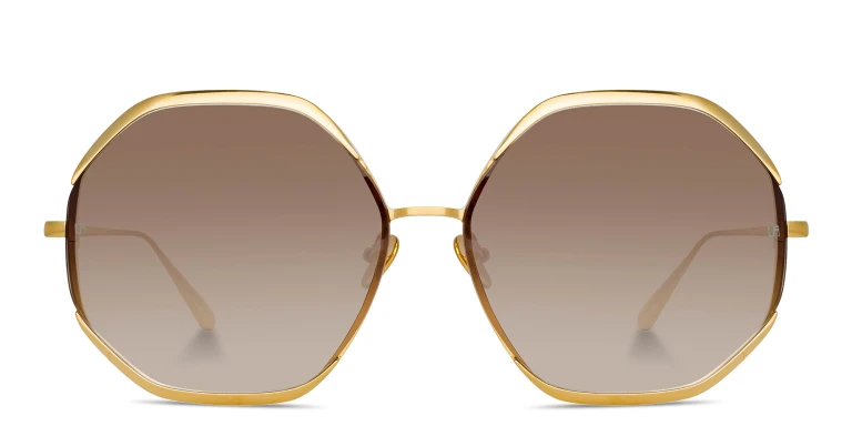 Shop LINDA FARROW Camila Oversized Irregular Sunglasses in Yellow online.