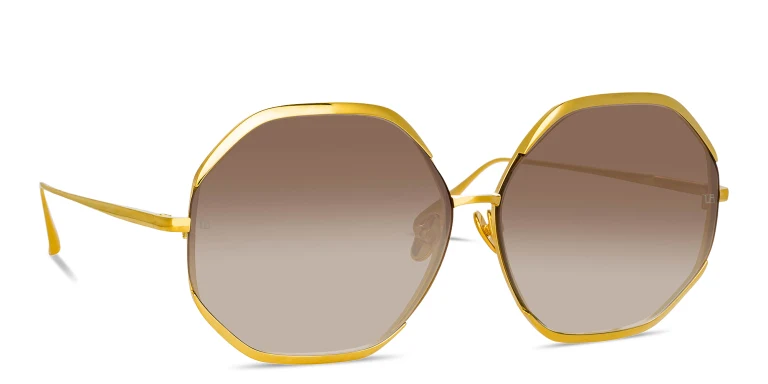 Shop LINDA FARROW Camila Oversized Irregular Sunglasses in Yellow online.