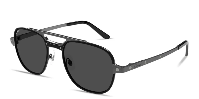 Shop Cartier Santos de Cartier Aviator Sunglasses in Black online.