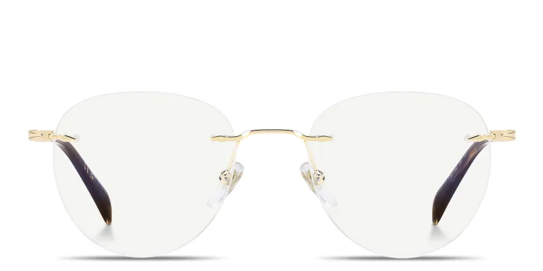 Shop DAVID BECKHAM Talisman Rimless Round Eyeglasses in Gold online.