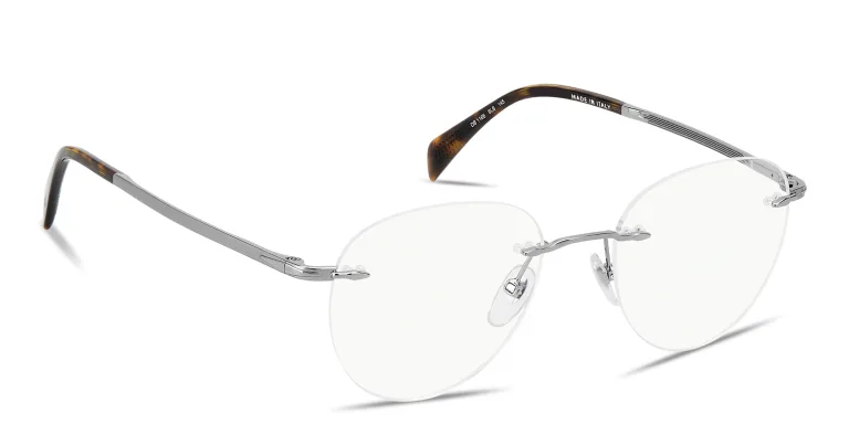 Shop DAVID BECKHAM Talisman Rimless Panthos Eyeglasses in Silver online.